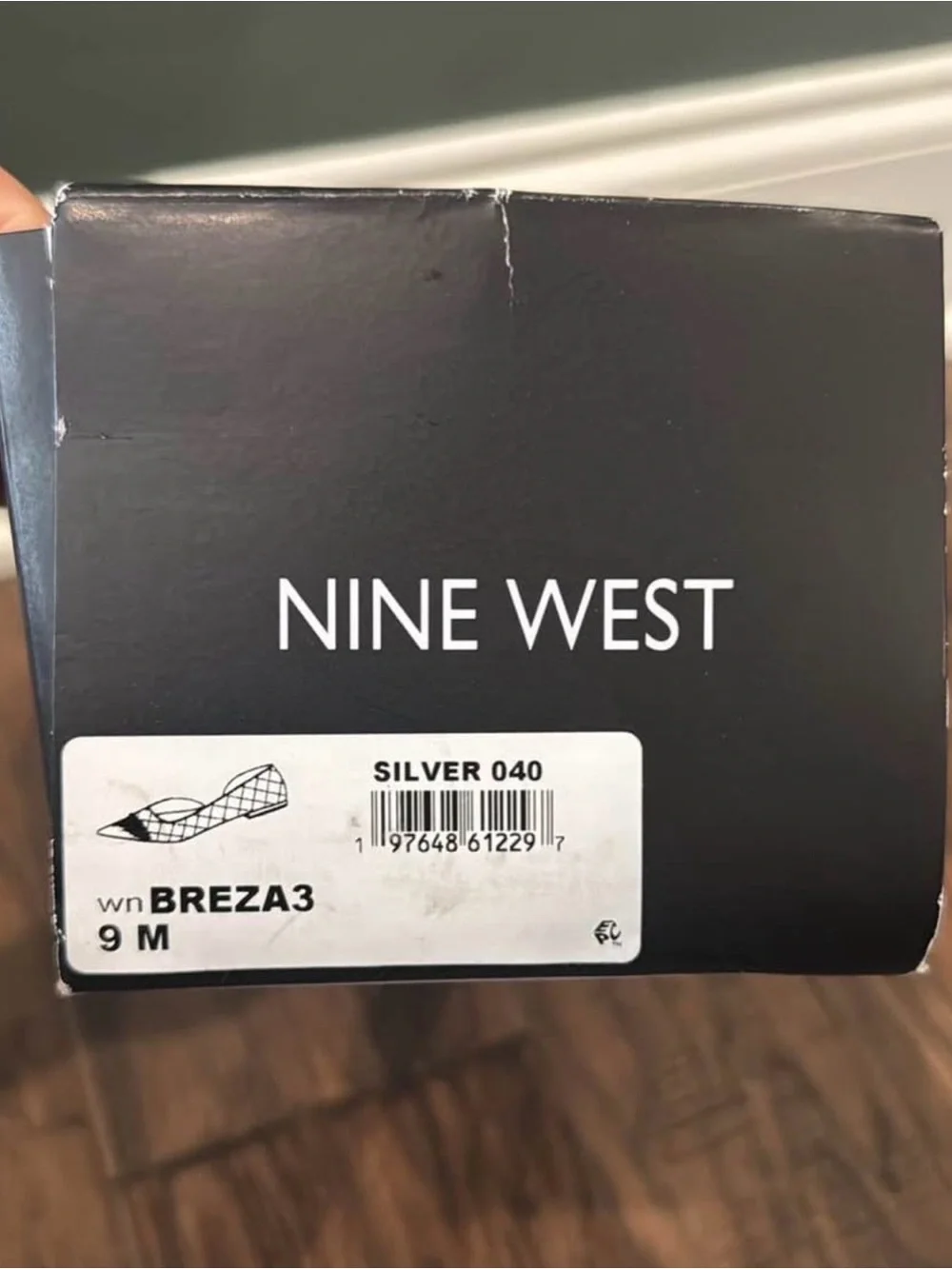 Nine West Silver Quilted Flats with Black Pointed Toe and Chain Trim
